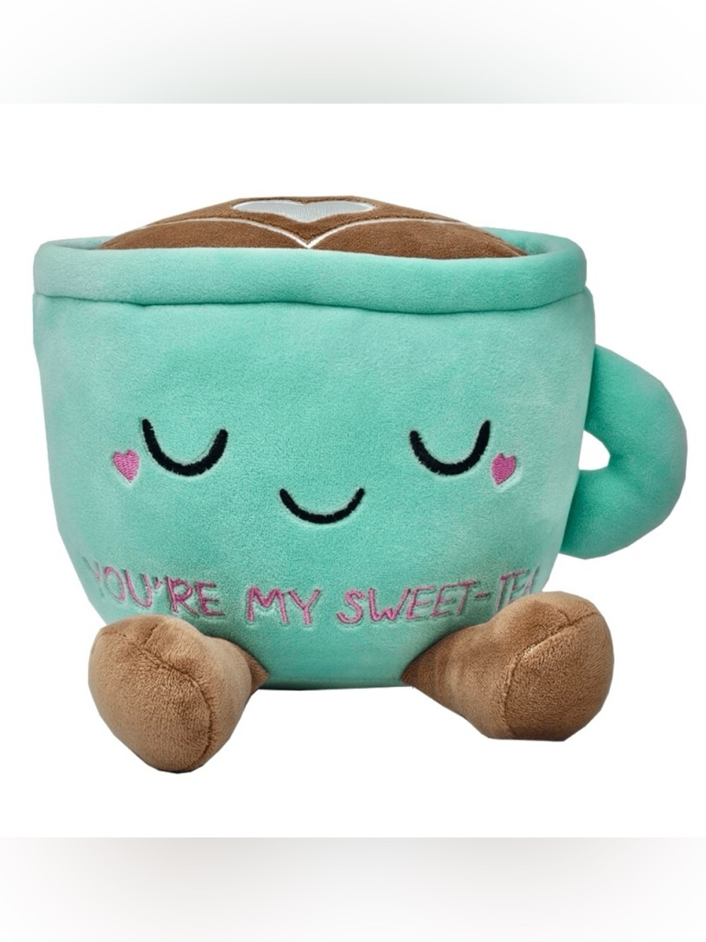 NWT Red & Pink Sweet Tea Plush Teal Mug with Brown Plush (8-Inch)